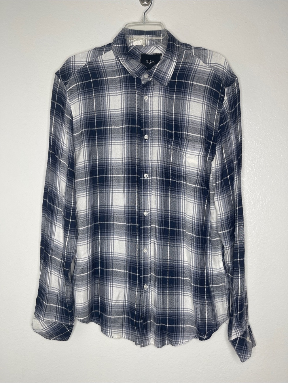 Rails Plaid Flannel Rayon Blue Plaid Long Sleeve Shirt Men's Size Large